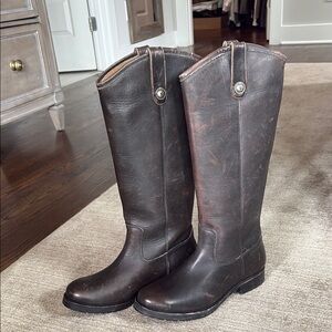 Black Frye Melissa Double Sole Button Lug Tall Boots
